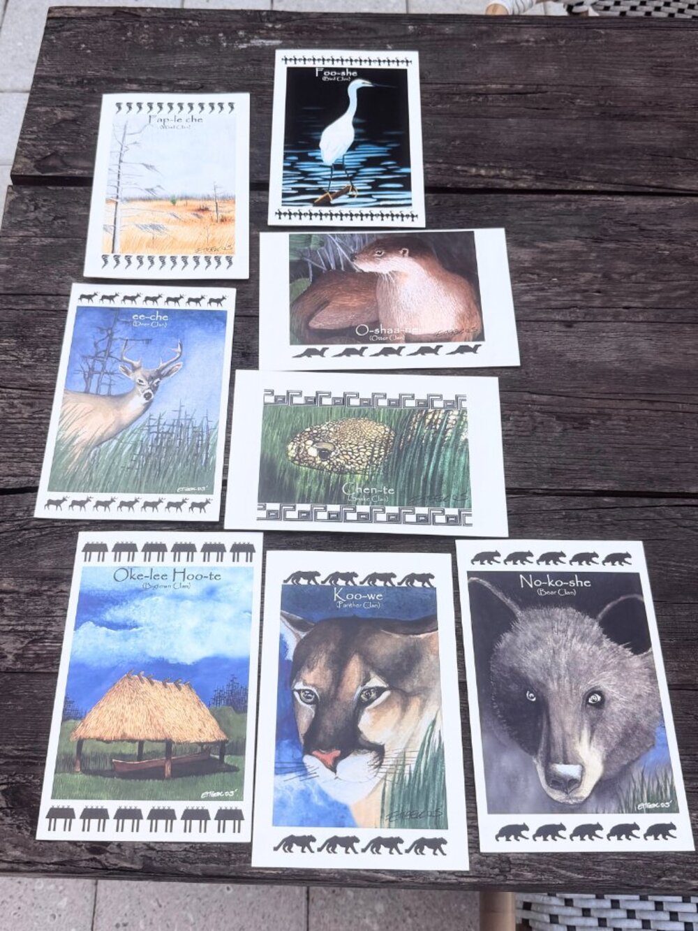 Vintage Lot RARE Native American Seminole Tribe Clan Artist Greeting Cards Set 8